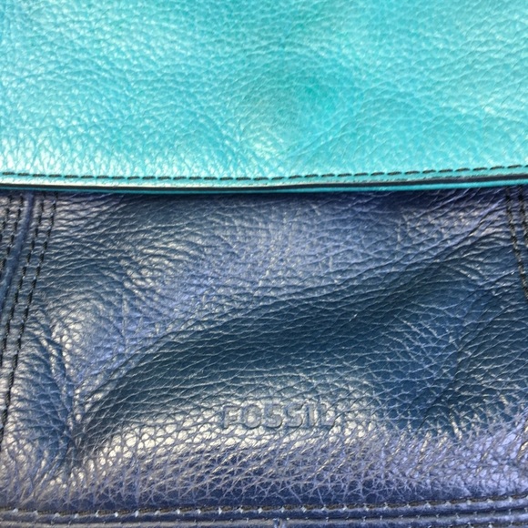 Fossil Crossbody Leather Purse, Teal & Navy - Picture 2 of 8